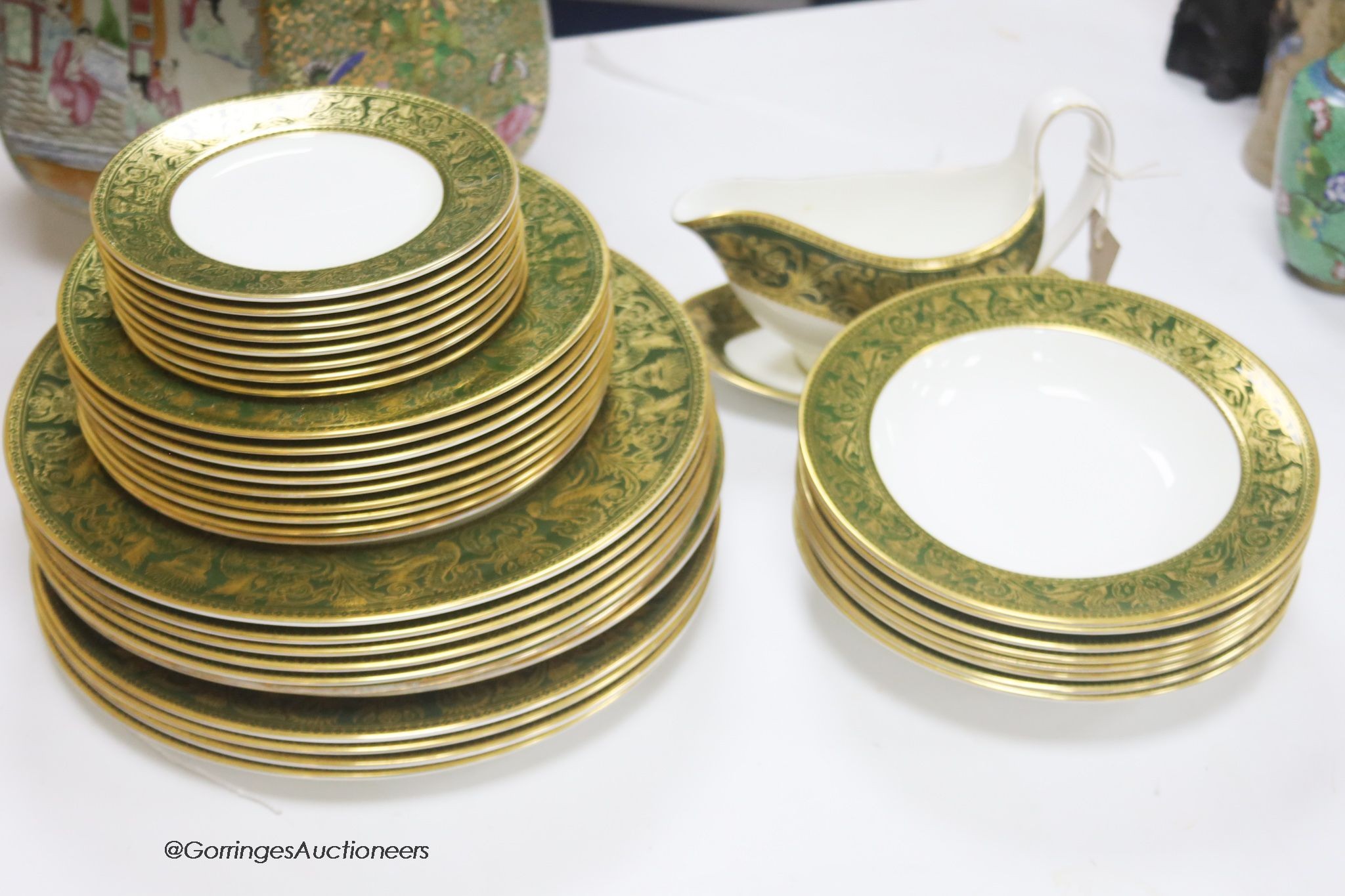 A Wedgwood Green Florentine part dinner service